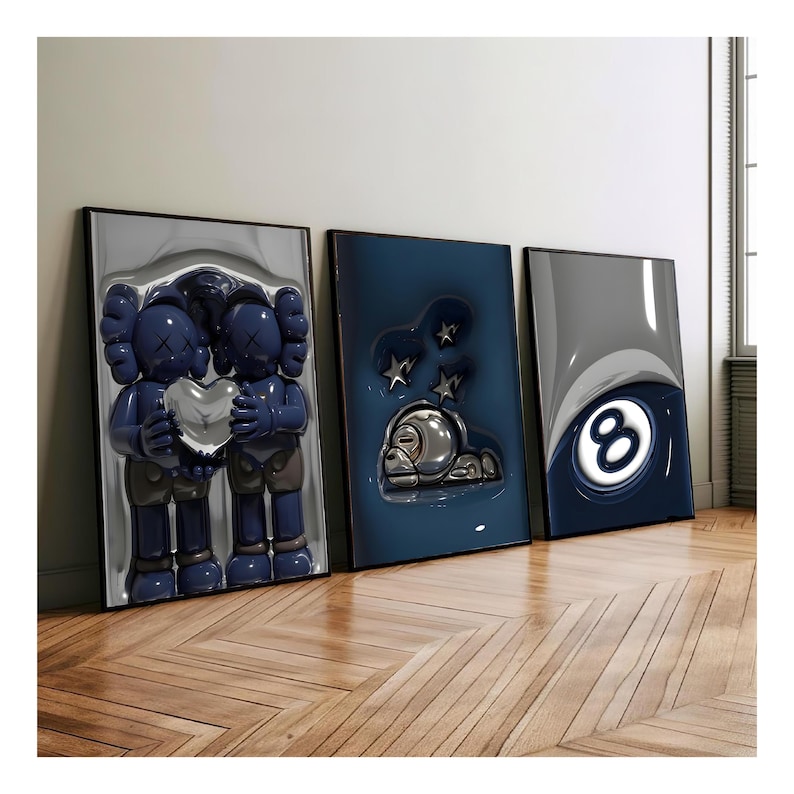 HypeBeast Set of 3 Room Decor, Hypebast kaws Poster, Cool Wall Art Set,, 3D Wall Art, HypeBeast Wall Art, Trendy Wall Art, image 1
