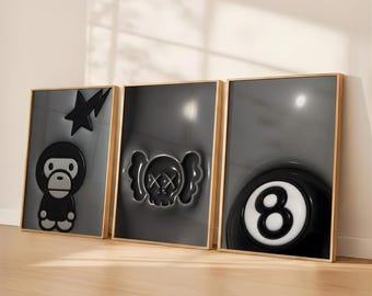 HypeBeast Kaws Poster Set, Trendy 3D Wall Art (Digital Download)