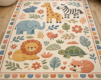 Handgefertigter Safari Tier Tufting Teppich - Kinder Kinderzimmer Spielzimmer Teppich