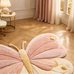 Pastell Schmetterling getuftet Teppich, geformter Kinderzimmer Teppich, Fee Schlafzimmer Dekor Bild 3