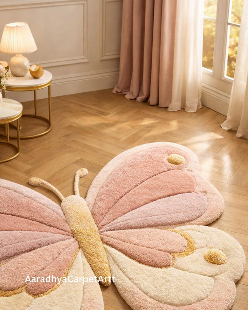 Pastell Schmetterling getuftet Teppich, geformter Kinderzimmer Teppich, Fee Schlafzimmer Dekor Bild 3