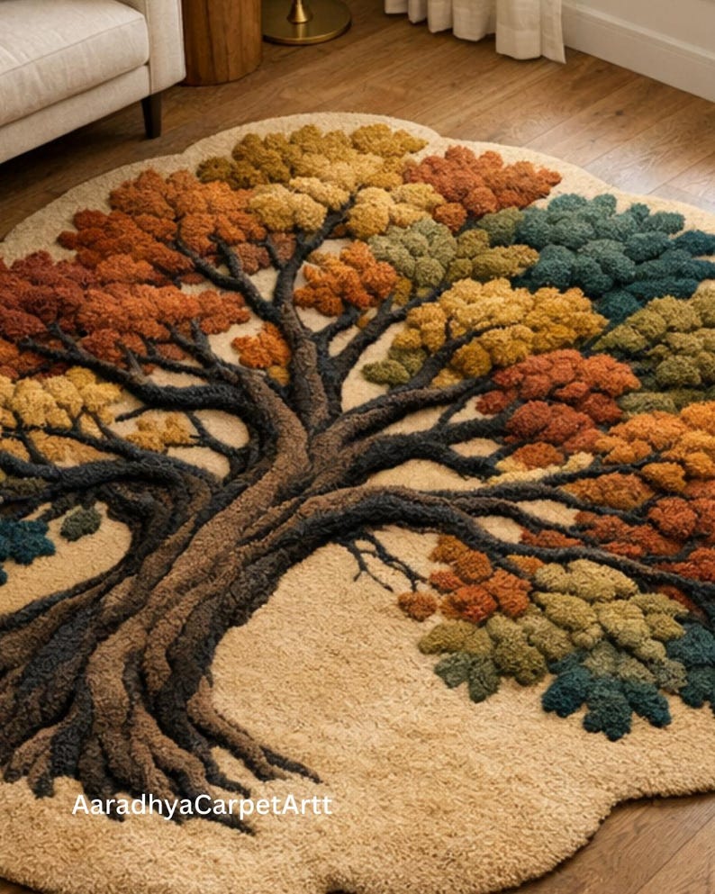 Abstract Tree Rug Handmade Tree of Life Rug, Autumn Colors, 3D Tufted Wool-like Carpet - Etsy