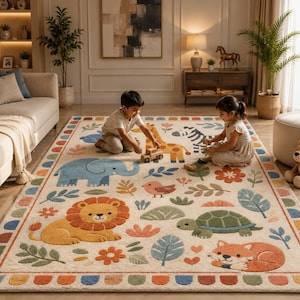 Handmade Safari Animal Tufted Rug – Kids Nursery Playroom Carpet