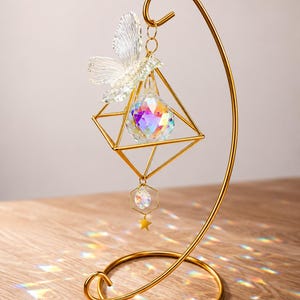 Mystical Crystal Suncatcher Gold – Handmade Suncatcher with Aurora Crystal & Moon Pendant