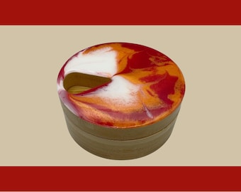 Crimson Alloy Bamboo Pill Box | 7 Day Pill Organizer | Round Medicine Case | Weekly Rx Holder | 7-Day Rotating Organizer | Functional Art