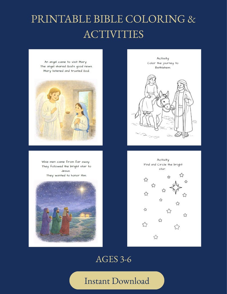 Birth of Jesus Coloring Pages | Christian Kids Activity Book (digital ...