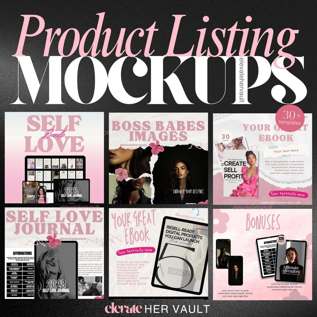 Digital Product Listing Canva Templates Pink Mockup Display Kit - Etsy