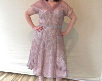Vintage Pink 1950s Short Lace Wedding Dress/ Alternative Wedding Dress/ Vintage Bridesmaid Dress/ Elopement Reception Dress