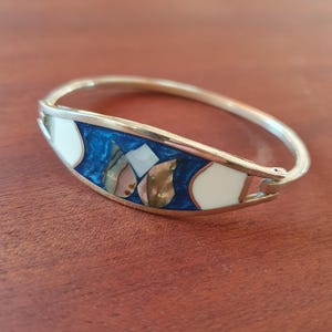ヴィンテージのメキシコ製アルパカとマザーオブパールのブレスレット 