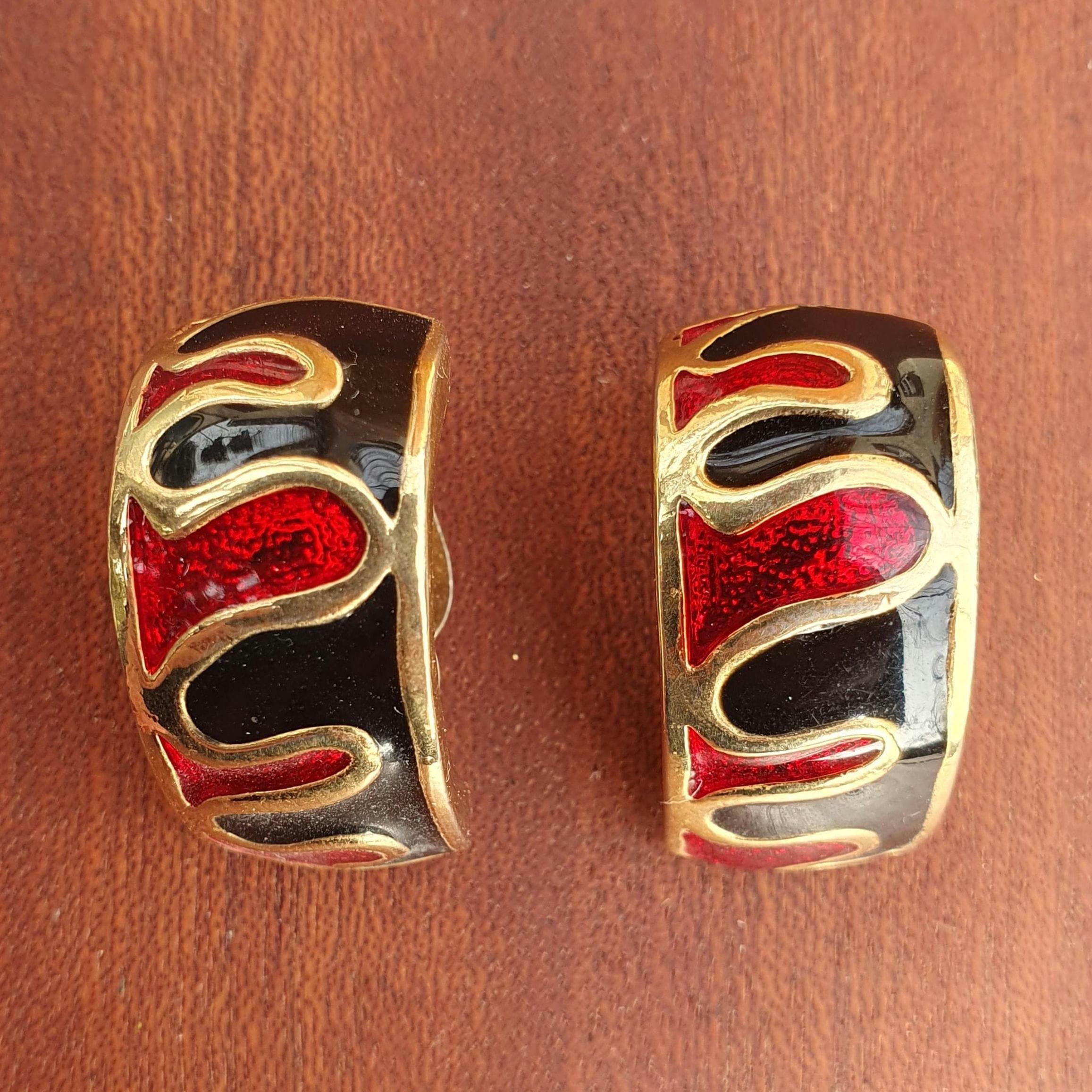Boucles D'oreilles Percées Vintage Années 80-90 - Forme Larme Dorée Texturée