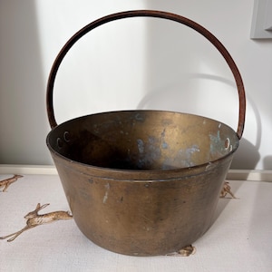 Large Vintage Brass Jam Pan | Cast Iron Handle Conserve Pot, Planter