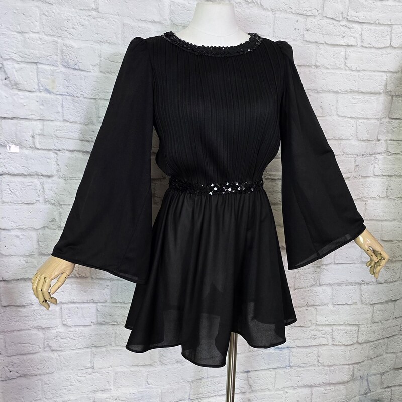 Black Sheer Bell Sleeve Dress