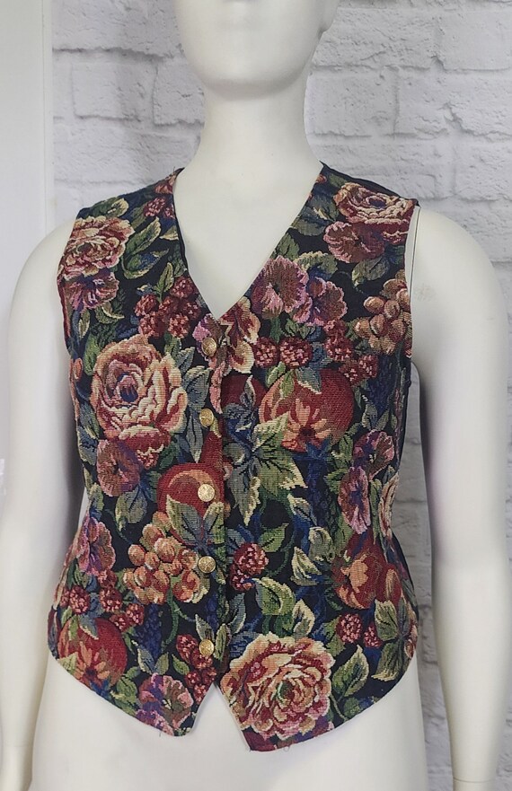 90s Floral Brocade Tapestry Novelty Vest Waistcoa… - image 6
