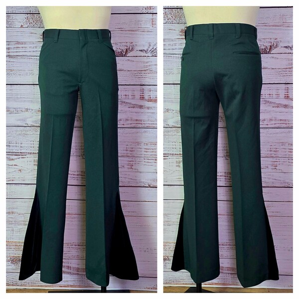 Flared Trousers Mens Green 70s Costume Accessory