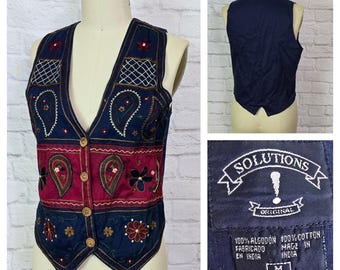 90-talsväst, broderad paisleyapplikation, detaljer Väst från 1990-talet, mellanstor cowgirl, western whinsigoth