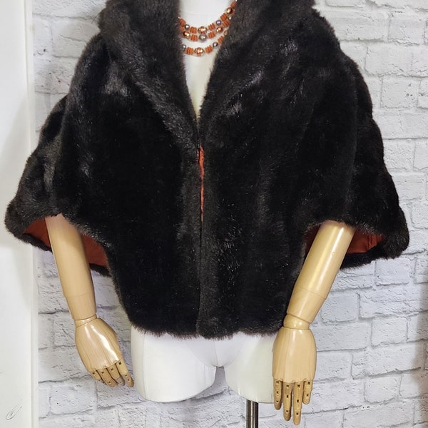 50s 60s faux fur wrap cape collar caplets brown