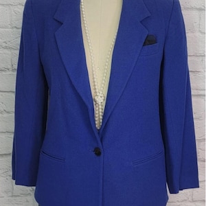 90s Jacket Blazer Royal blue woolGreen oversized Boxy Long suit Jacket medium