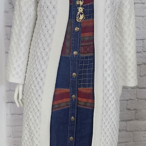 1970s Boho Duster Sweater Cardigan long sleeves 70s faux wool Acrylic Stevie Style Nicks