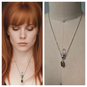 Practically Magic Silvery Crystal Quartz Pendant Necklace, 90s Witchy Whimsigoth Tigers eye, Practical Gift