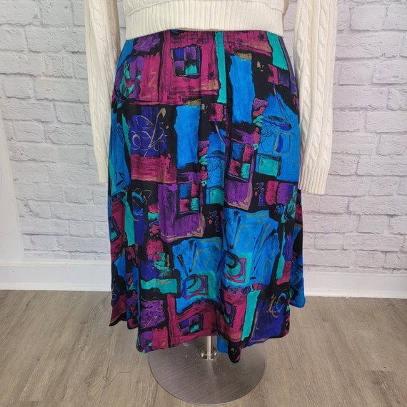 SZ L 1980s Skirt, high waist, Rayon, Elastic Wais… - image 3