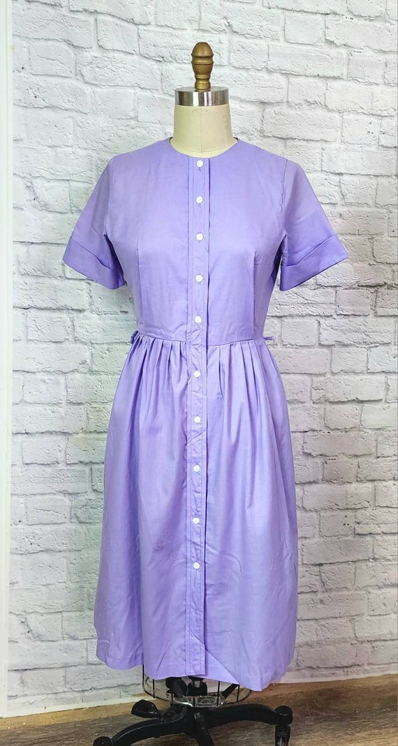 50s/60s Dress, shirtwaist, Pastel purple, pleated… - image 4