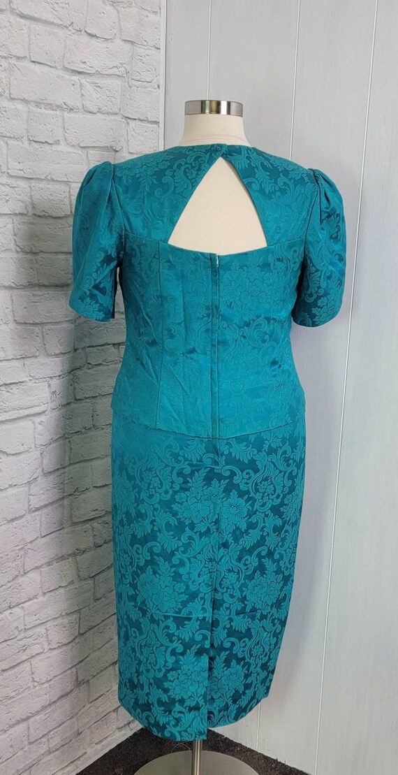 Volup 80s Dress puff sleeve teal Green faux 2pc d… - image 3