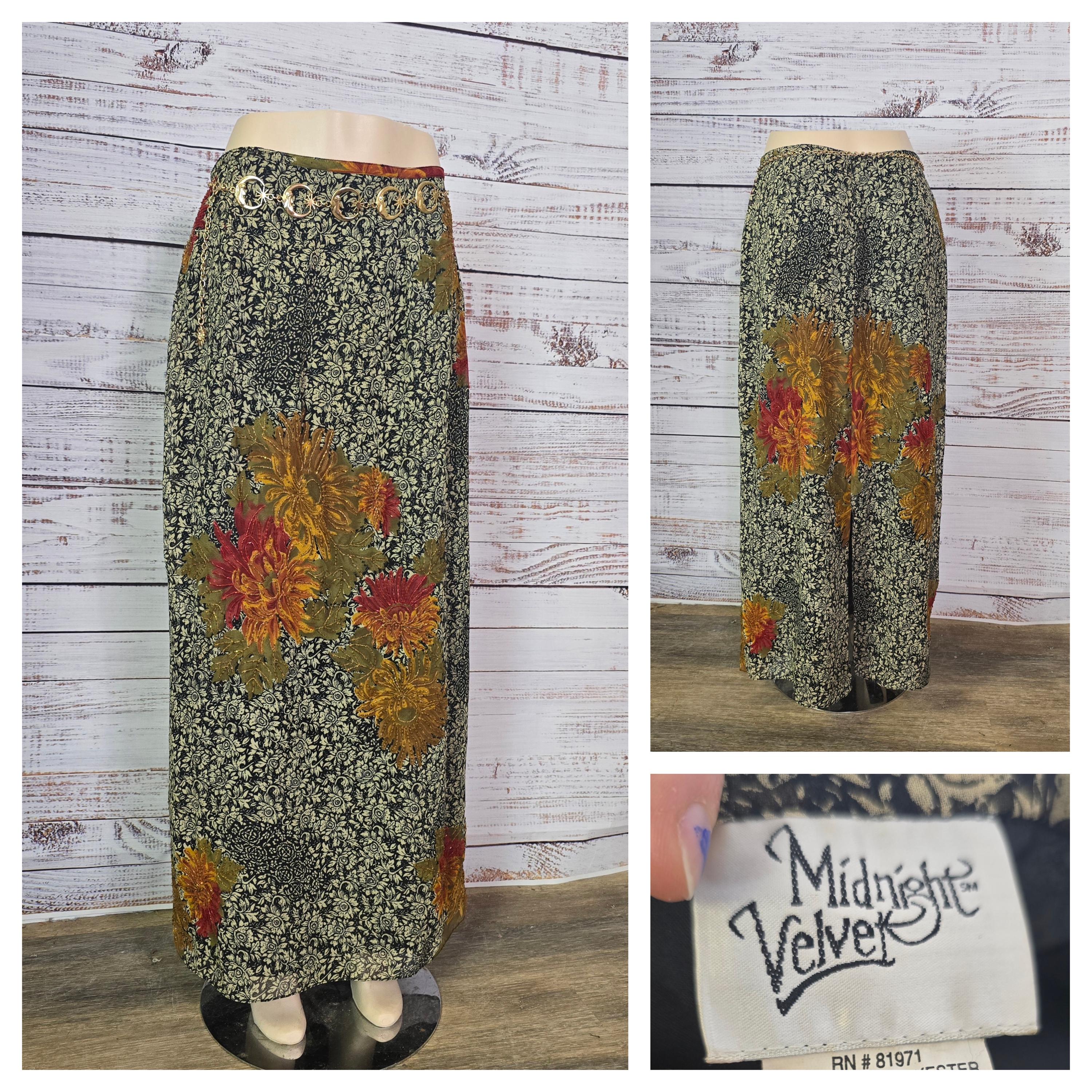 Y2K 90S Skirt, Maxi Column Beaded Large Floral, Whimsigoth Grunge 