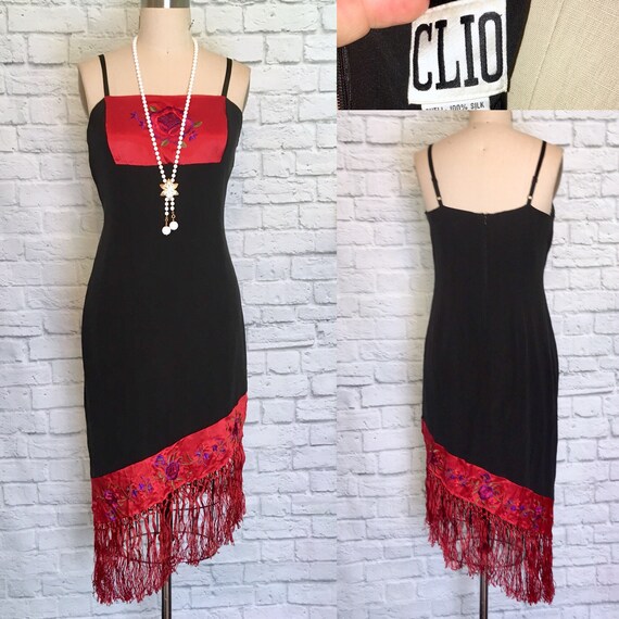 black dress with fringe hem