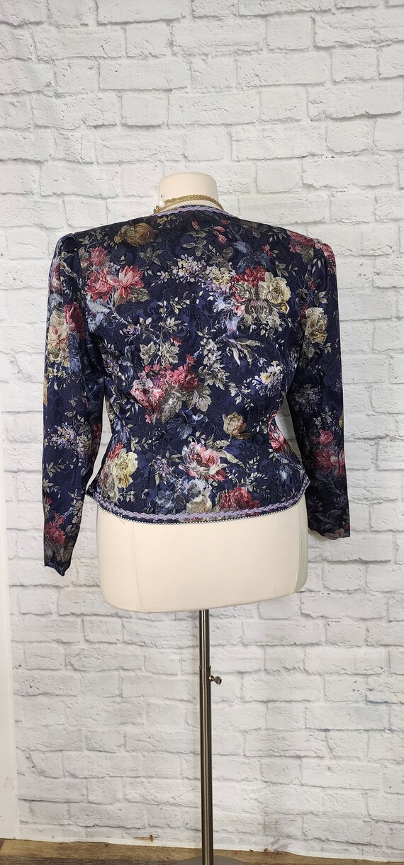 80s Plus Fitted Blazer Jacket, Navy Blue Floral L… - image 6