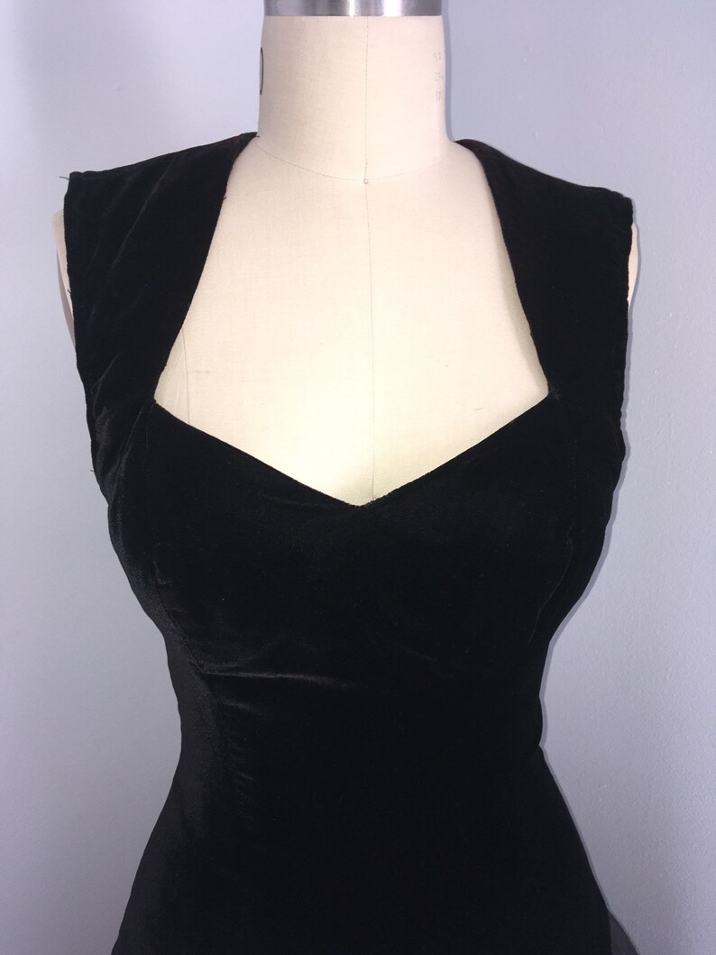 80s Black Velet pleated taffeta Party Dress bubble hem Bow Open Back size medium W27