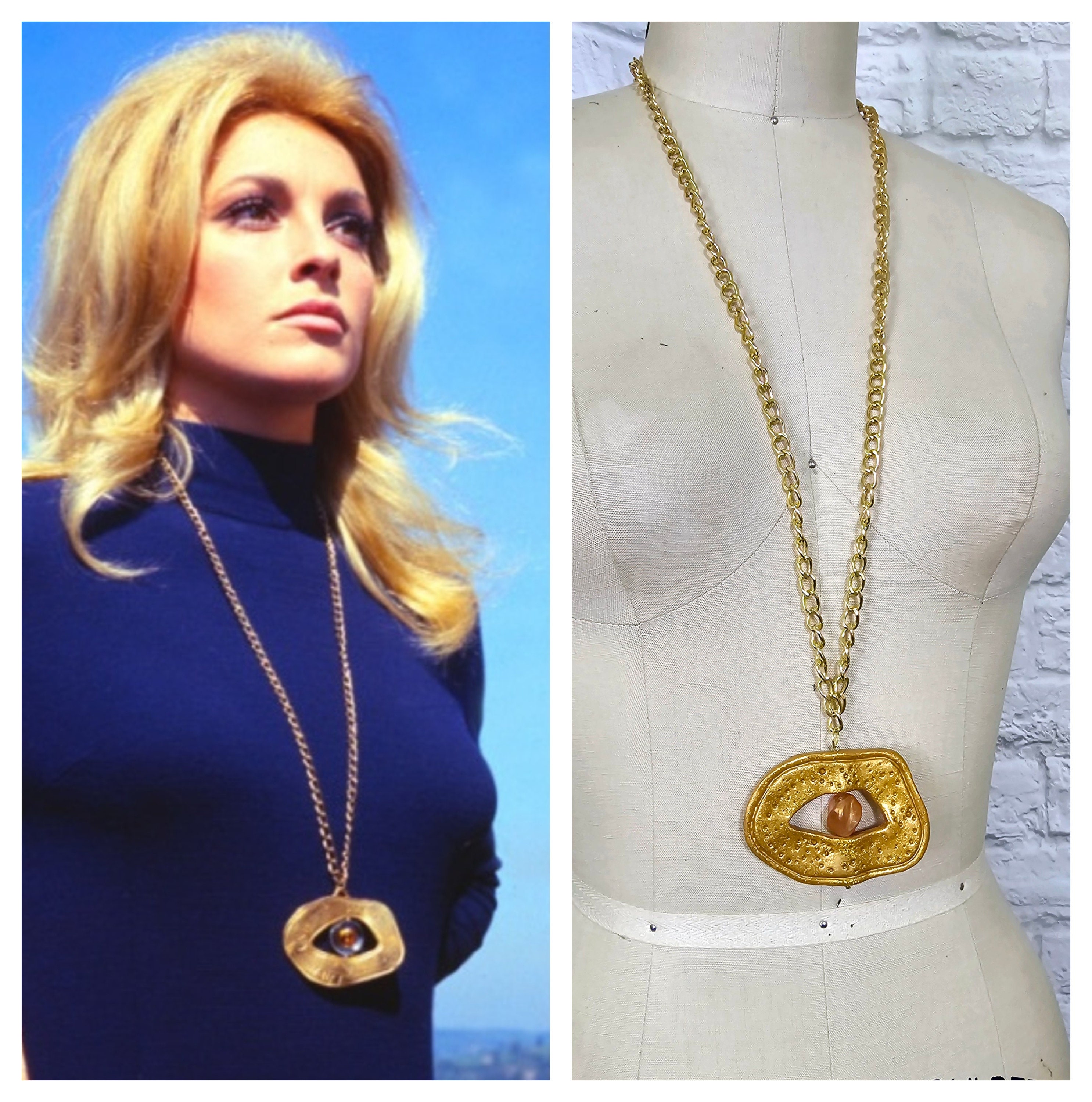 Sharons Evil Eye Pendant Necklace, Witch Cosplay Halloween, 60s 