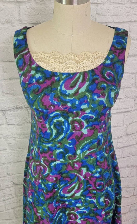 60s 70s Dress, Long maxi, psychedelic blue purple… - image 5