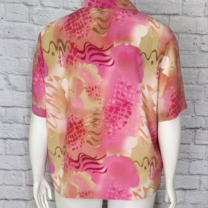 90s Plus Size Hot Pink Hawaiian abstract Pineapple Shirt Blouse floral Short Sleeves vintage retro blouse image 2