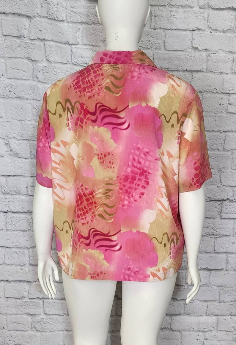 90s Plus Size Hot Pink Hawaiian abstract Pineapple Shirt Blouse floral Short Sleeves vintage retro blouse imagem 2