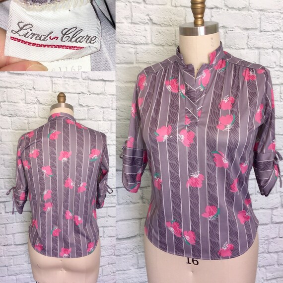 1970s 80s disco Blouse secretary top shirt Button