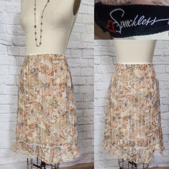 Y2K/00s Skirt, Sequin embroidered slip skirt pais… - image 1