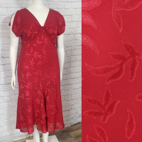 Y2K/90s Red Bias Cut Dress Midi crepe twist bust … - image 2