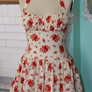 Sookie Dress- Cream Dark Blood Red Floral Halter Dress- True Shelf Bust Mini Skirt