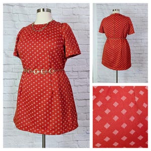 60s/70s Mod Dress, Volup Plus, Mini Aline Shift, Rust Orange knit,  Go Go Party Plus Volup