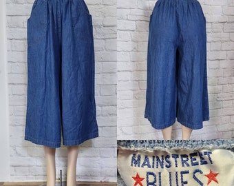90s wide leg Crop Ankle Wide high waist elastic pockets.Comfy Jeans