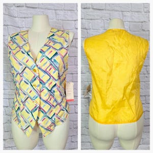 90s Vest, cotton print abstract Waistcoat 1990s New with tags Yellow