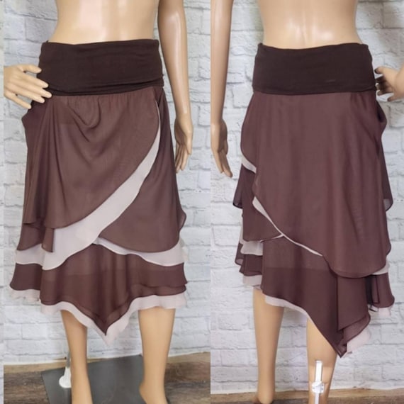 Y2K skirt, brown knit chiffon beige, fairycore, a… - image 1