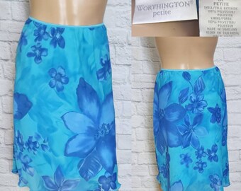 Y2K Vibrant Blue Skirt Bias Cut Floral Print Skirt casual Grunge Size medium 8