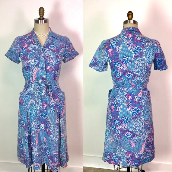 Vintage Dress 60s 70s Paisley Shirtwaist House Dr… - image 3