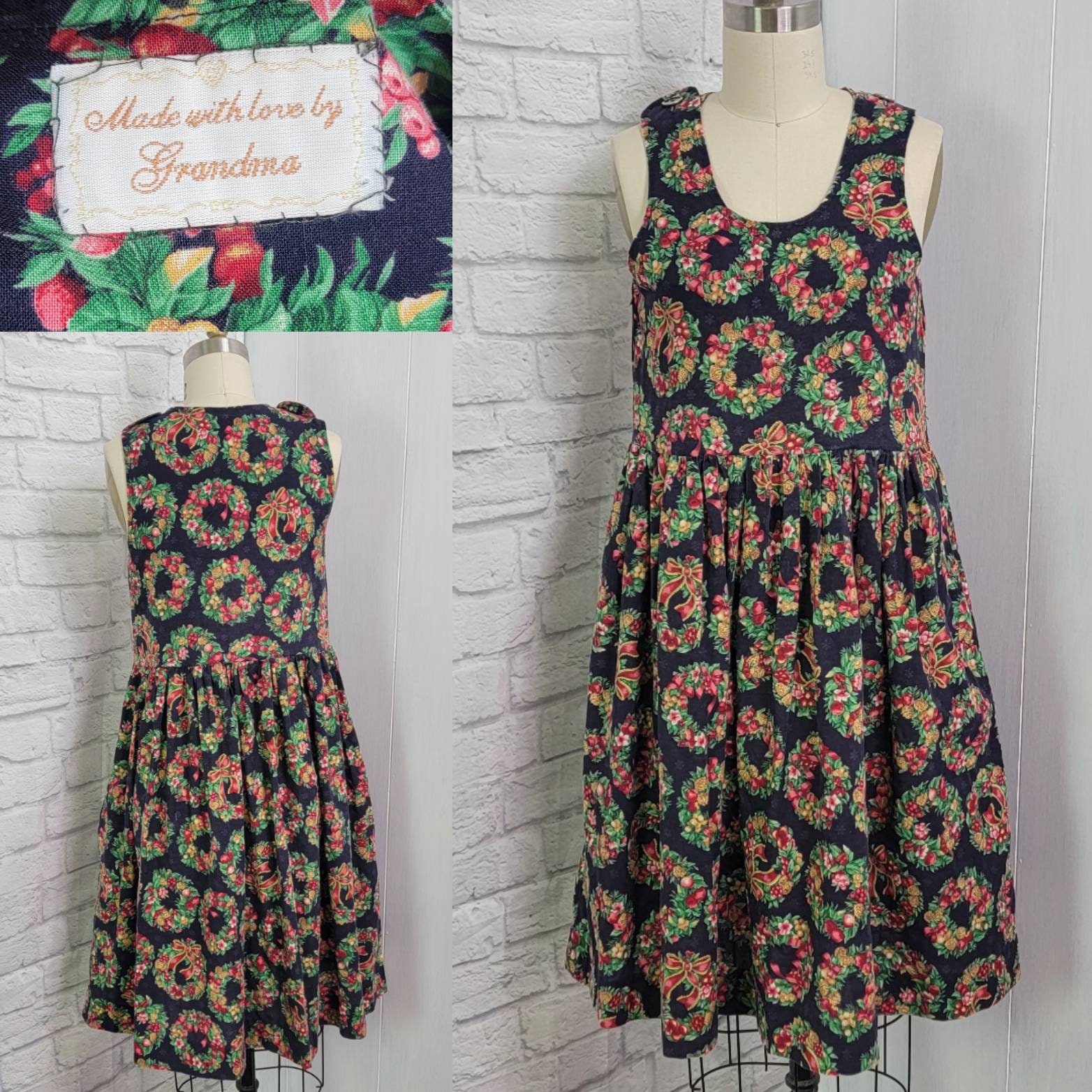 PsychedelicPinup 90s Christmas Pinafore Novelty Print Overall Jumper Dress Black Red Green 1990s Holiday Size Small