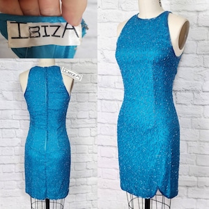Beaded 90s Dress Blue Aqua All over sequin dress silk - Sz XS/S mermaidcore style Nwt