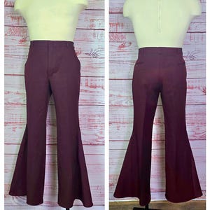 70s burgundy flared trouser Pants Disco Mens vintage, Satin Flares Upcycled 37x31.5