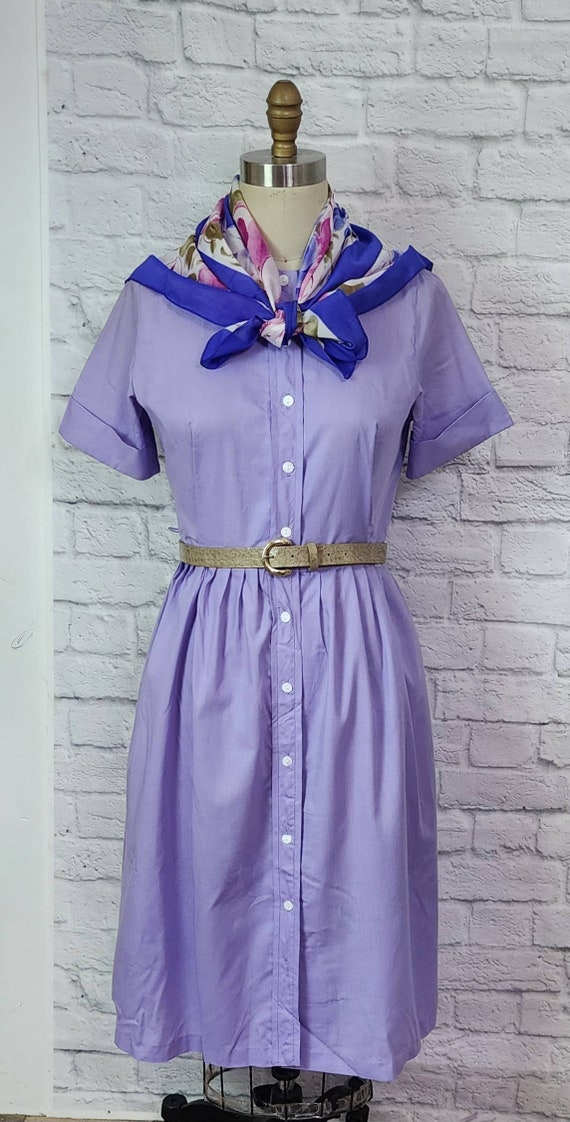 50s/60s Dress, shirtwaist, Pastel purple, pleated… - image 2