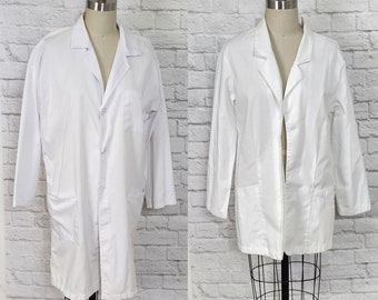 Dr Doctor Lab Coat Jackets Uniform White Long Sleeve Button Front Halloween Costume Mad Scientist