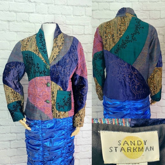 最初の  Boxy Patchwork 90s Jacket Art Emboidered Beaded Blazer ジャケット・アウター